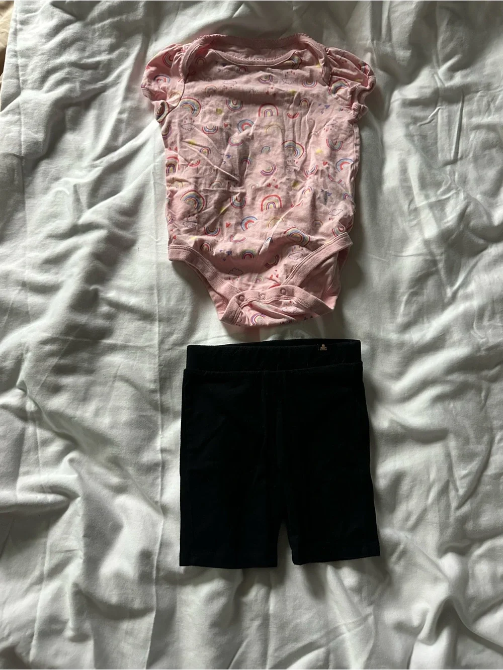 Baby Gap Pink Rainbow Baby Onesie with Black Baby Shorts